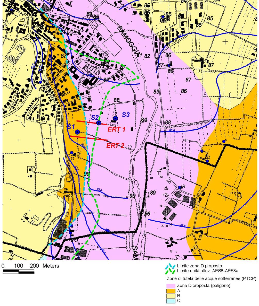 Figura 8 Proposta di variante della zonizzazione di tutela idrogeologica delle acque sotterranee nel territorio pedecollinare e di pianura: Stralcio della CTR con riportati i