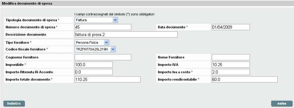 4.1.3. Modifica di un documento di spesa Per modificare un documento di spesa: 1. nell elenco dei documenti di spesa (vedi 4.1.1) selezionare il documento da modificare; 2.