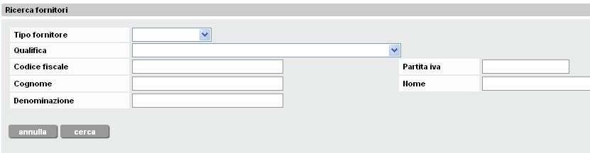 4.2.1. Ricerca ed elenco dei fornitori Figura 15 L interfaccia di ricerca è illustrata in Figura 15: qui si possono inserire uno o più valori nei campi di ricerca (almeno i primi 3 caratteri).