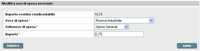 4.3.3. Modifica un associazione del documento alla voce di spesa Per modificare un associazione del documento alla voce di spesa: 1.