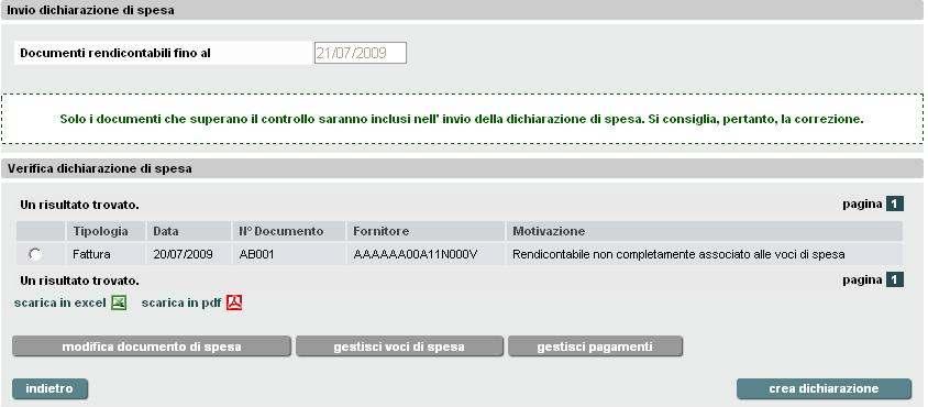 Correzione degli errori Figura 32 Nota: se non sono presenti documenti da rilasciare per il periodo compare un messaggio di errore.