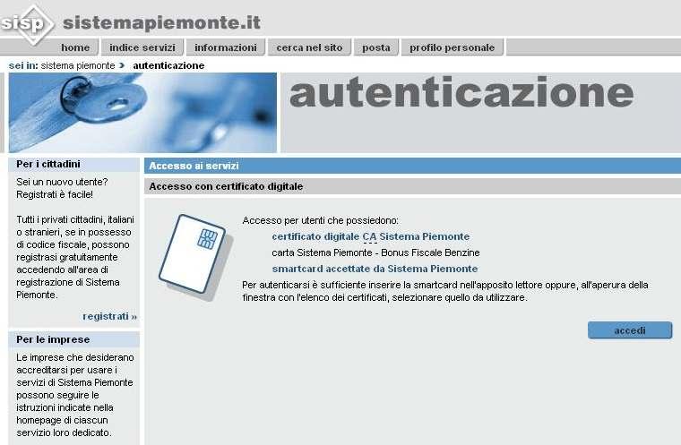 1.3. Modalità di accesso 1.3.1. Con certificato digitale Per accedere al servizio Bandi l