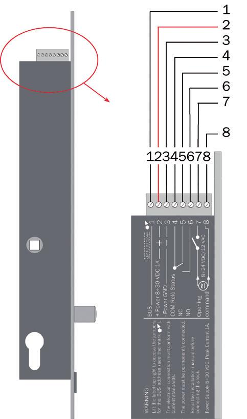 2.COLLEGAMENTI ELETTRICI Canale di comunicazione (BUS) Positivo alimentazione 8 30 VDC 1A (+) ALIMENTAZIONE Negativo alimentazione GND (-) Contatto comune relè di