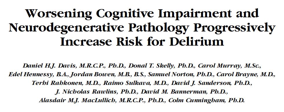 For every MMSE point lost, risk of incident delirium increased by 5% (p ¼ 0.02).