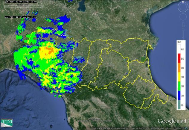 Figura 11: Mappe di riflettività del 07/02/2014 alle