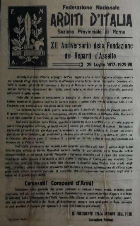 Federazione Nazionale Arditi d'italia - XII anniversario della