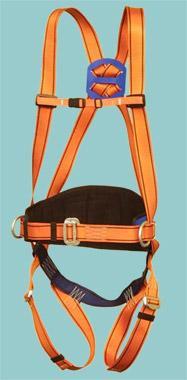 Imbracatura in poliammide, colore arancio/blu,  Con cinghia sottogluteale per assorbire il carico dinamico in caso di caduta.