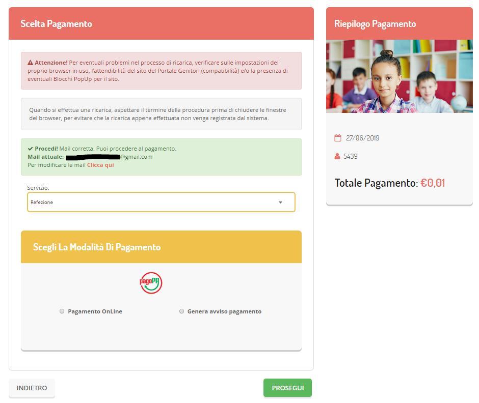 Attenzione: nel corso dell operazione sopra descritta, il Portale Genitori si collegherà alla Piattaforma PagoPA, sarà pertanto necessario non chiudere il vostro Browser fin tanto che non avrete