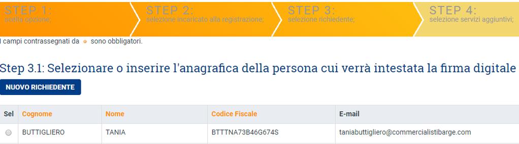 Selezionare l incaricato alla registrazione (di seguito IR) tra quelli presenti in elenco oppure cliccare su Nuovo incaricato alla registrazione Si ricorda che l IR non può coincidere con il