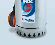 RX Elettropompe sommergibili da DRENAGGIO per acque chiare CAMPO DELLE PRESTAZIONI Portata fino a 00 l/min ( m/h) Prevalenza fino a 0 m LIMITI D'IMPIEGO Profondità d'impiego sotto il livello