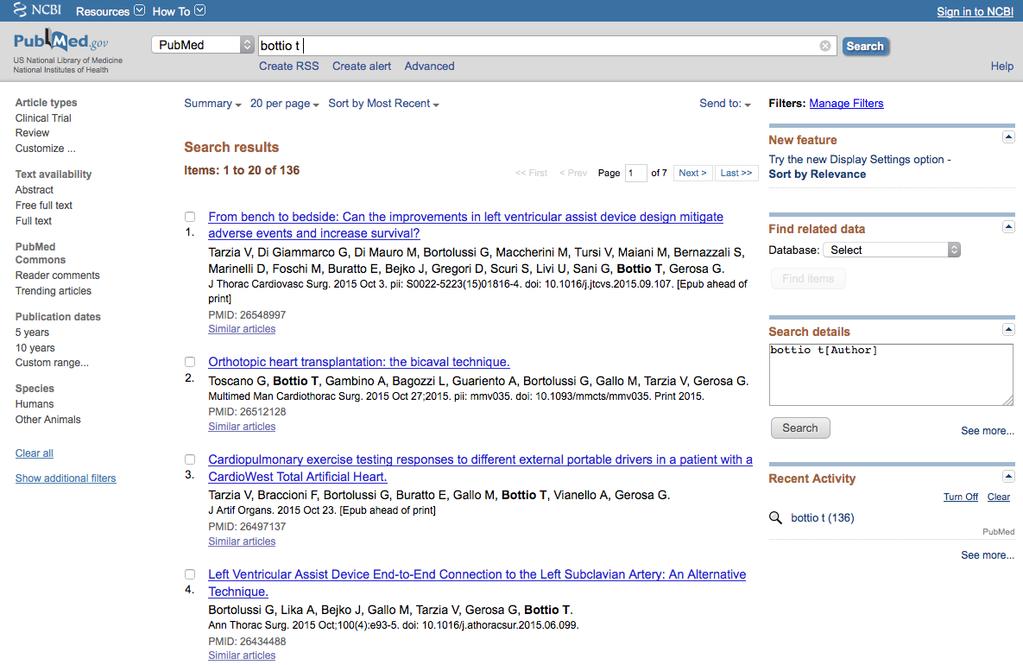 Ad esempio > ricercate su PubMed il lavoro