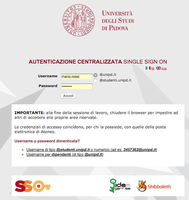 Autenticatevi con i vostri Username/Password