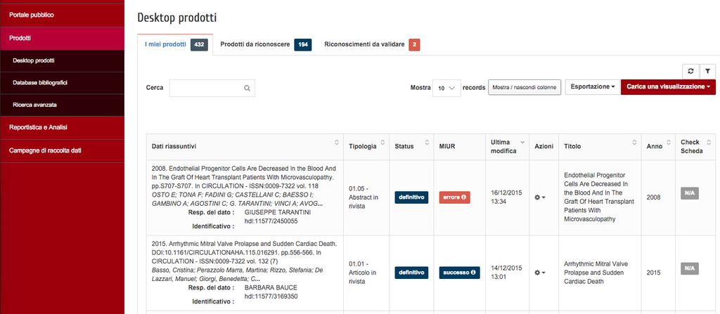 Potete effettuare ricerche su tutto il database dei