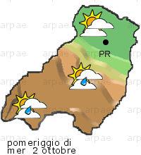bollettino meteo per la provincia di Parma weather forecast for the Parma province Temp MAX 24 C 17 C Pioggia Rain 3mm 3mm Vento Wind 30km/h 58km/h Temp.