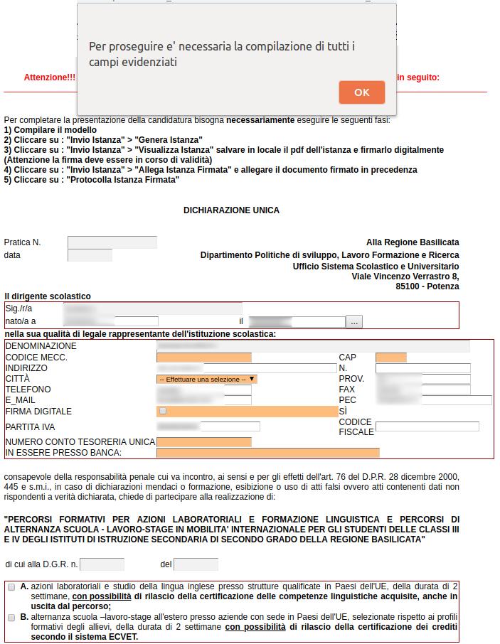 GENERA ISTANZA Terminata la compilazione dell istanza telematica si può procedere alla generazione della stessa cliccando sulla voce di menu Invio istanza > Genera Istanza All atto della generazione