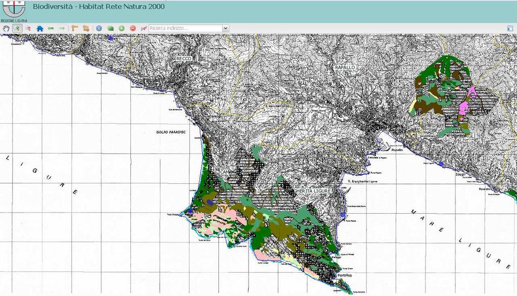 Figura 5. Biodiversità - Habitat Rete Natura 2000: Particolare degli Habitat nei comuni del promontorio del Monte di Portofino e aree limitrofe.