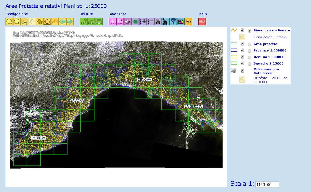 Figura 8 Quadro cartografia Aree protette della Liguria- Scala 1:25000 (Fonte: SITAR) Per la costruzione della rete ecologica regionale si sono individuati i seguenti elementi e tipologie di