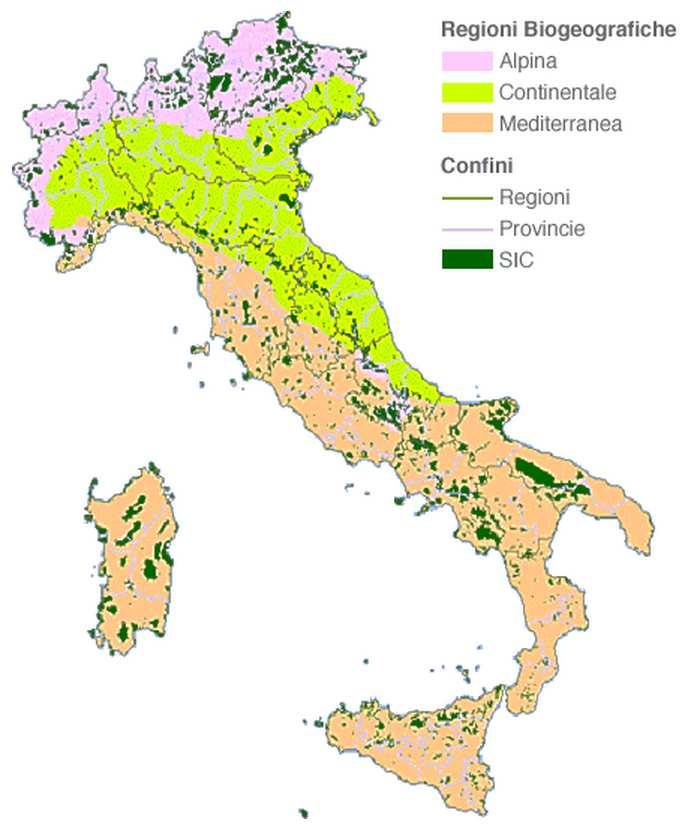 Figura 2. Regioni biogeografiche a scala nazionale. (Fonte: www.natura2000liguria.