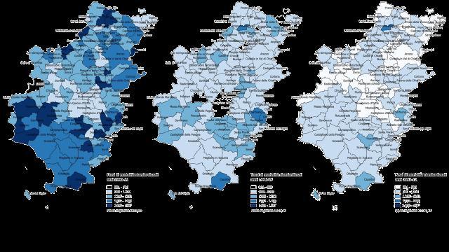 nei comuni e negli anni, censimenti 1991,