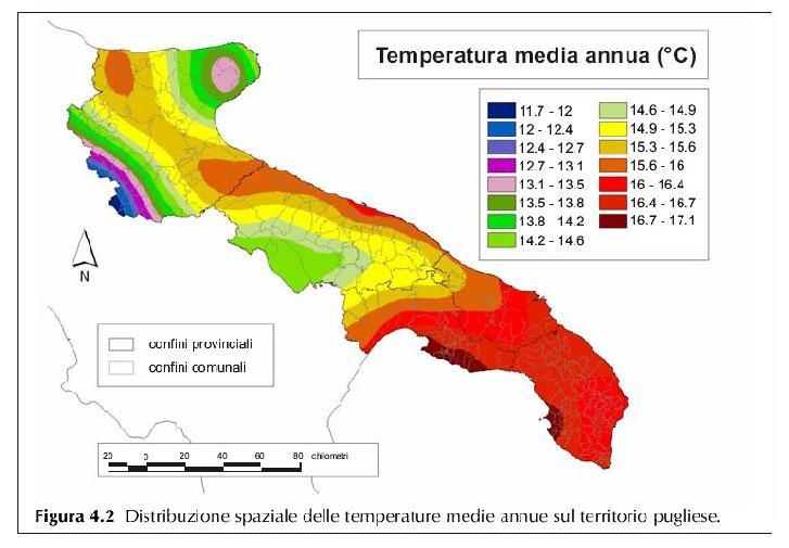 Dal punto di vista statistico il mese più freddo è quello di gennaio con temperature comprese tra i 4 e gli 11 gradi, il più caldo invece è quello di agosto con temperature che