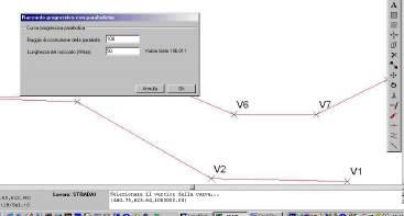 S.C.S. survey CAD system Tel. 045 / 7971883 10.7.9 - RACCORDO PROGRESSIVO CON PARABOLE Questa procedura calcola e disegna una curva circolare raccordata a due rettifili mediante due curve paraboliche.