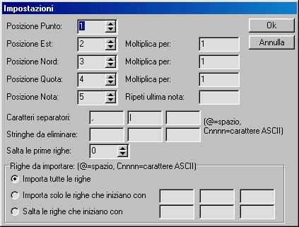 8.7.14 - PROGRAMMABILE A SEPARATORI Questa modalità di input può essere utilizzata quando i dati nel file sono separati da dei caratteri (massimo 3) costanti come esemplificato nella tabella che