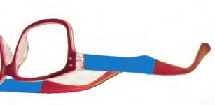 MIXE frontale in colore rosso, con aste in colore azzurro e terminali rossi 4 pins in acciaio incastonati nel frontale Kit/espositore con n. 24 confezioni di occhiali.