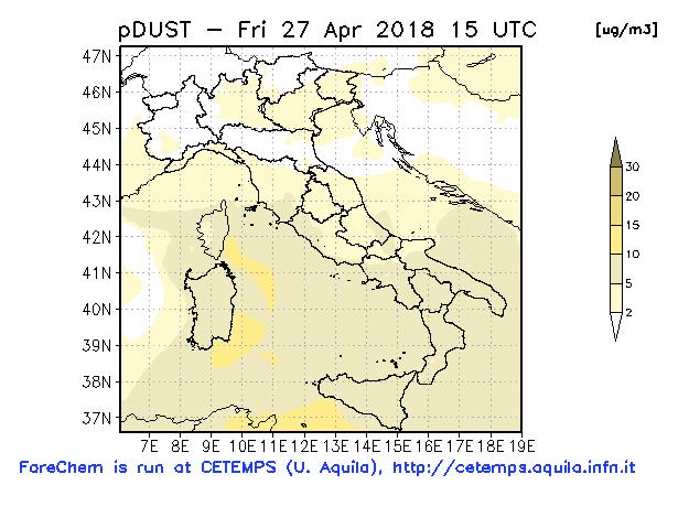 Fig. 7 Elaborazione del sistema dell'università dell'aquila tramite il modello forechem per il 27/04/2018,