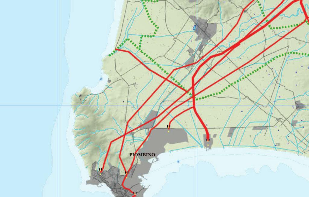 Sistema funzionale provinciale - trasporto di energia elettrica Lo stralcio di cartografia soprastante individua le principali linee di trasporto della corrente elettrica.