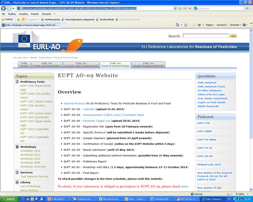 Proficiency Test Europeo 2014: EUPT AO-09 Protocollo Generale (4 ed.