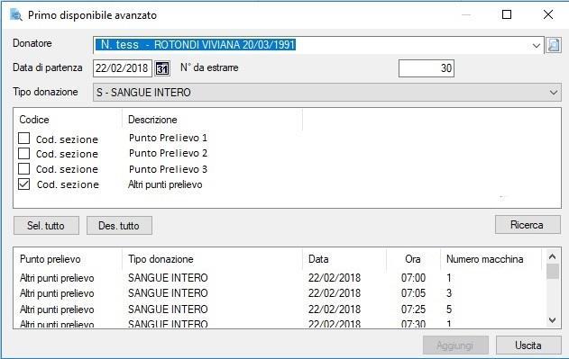 1.2.3 Primo disponibile e Trova donatore prenotato Sono poi disponibili 2 diversi tasti di ricerca, Primo disponibile e Trova donatore prenotato Con la ricerca di Primo disponibile si va a trovare il