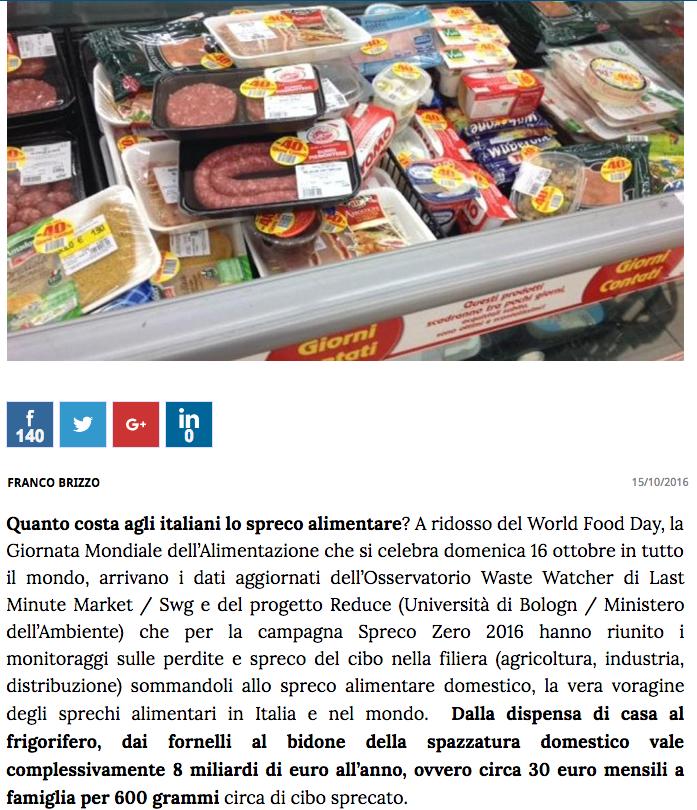 Market / Swg e del progetto Reduce (Università di Bologn / Ministero dell Ambiente) che per la campagna Spreco Zero 2016 hanno riunito i monitoraggi sulle perdite e spreco del cibo nella filiera