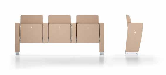 Poltrona conferenza su trave con fianco esterno a terra, sedile ribaltabile Conference armchair on beam with external side on the ground, tip-up seat Poltrona conferenza su trave con piede centrale,