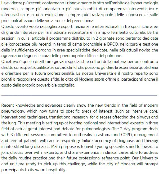 Outbreaks in Pneumology 2019 Modena, 28-30 nov.