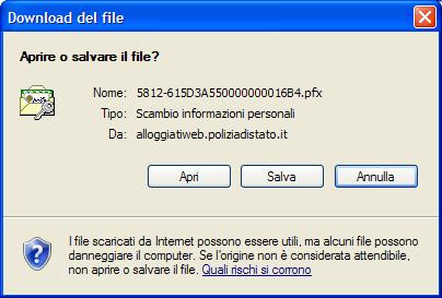 Figura 5 Per scaricare il certificato fare clic sul pulsante a questo punto salvare il file con estensione pfx sul proprio desktop (figura 8). n.b.