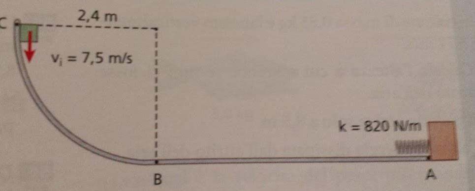 10) Un blocco di 1,4 kg viene lanciato a 11 m/s verso una rampa inizialmente orizzontale che termina con una semicirconferenza verticale.