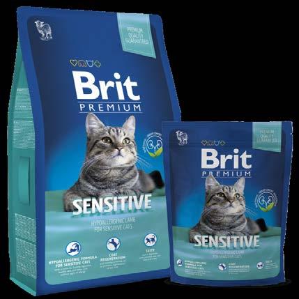 Sensitive Proteine 35% / Grassi 15% Alimento premium per gatti sensibili. Agnello & Riso. Formati disponibili: 300g, 800g, 1,5 Kg, 8 Kg.