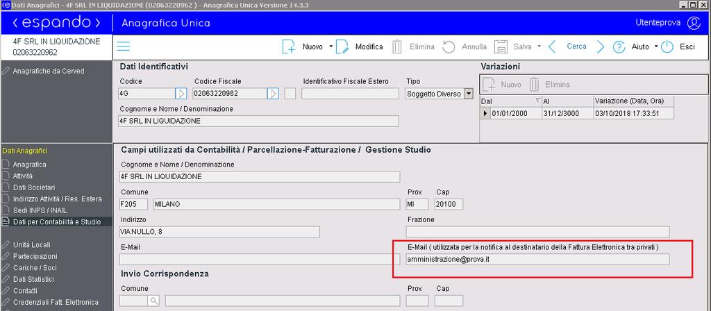 Il software crea delle credenziali d accesso per ogni soggetto e le inserisce automaticamente nelle relative schede in ANAGRAFICA UNCA, nella sezione Credenziali Fatt. Elettronica.