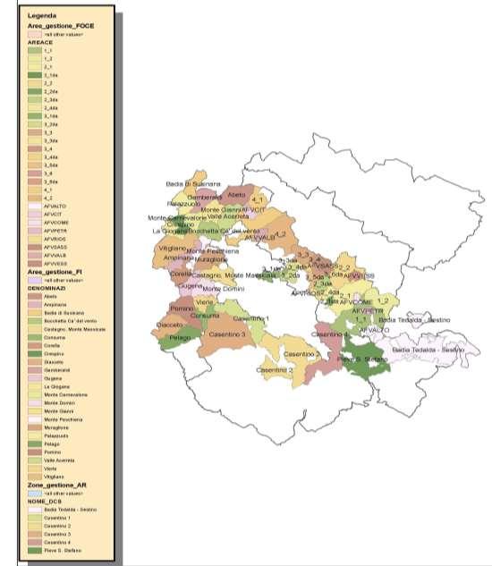 Figura n 2 Individuazione dei distretti di caccia, delle zone e sub-zone di gestione per le Province di Arezzo, Firenze e Forlì_Cesena Nella Figura n 2 è riportata la suddivisione dei distretti di