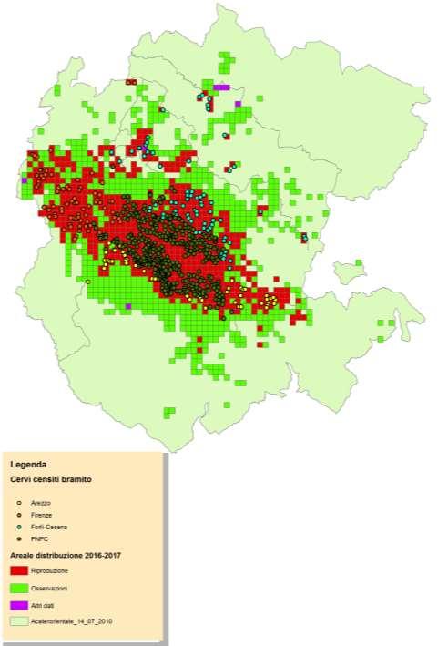 Figura n 14 Areale di distribuzione storico del cervo nell Acater orientale al 31.05.