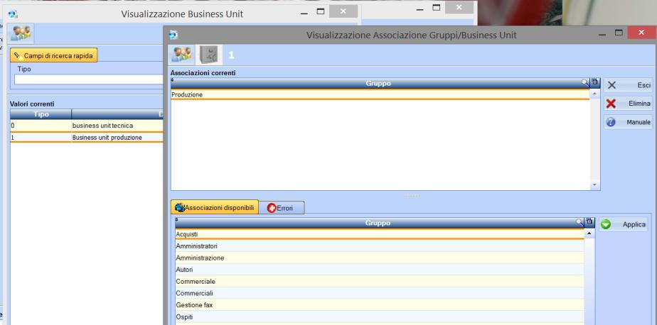 le relative Business unit Unit e descrizione sono arbitrarie e