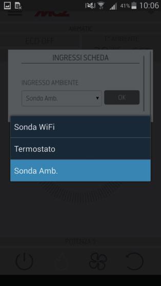 22-MENU SETTINGS INGRESSI SCHEDA L ingresso ambiente serve per impostare la sonda wifi, il termostato o la sonda ambiente.