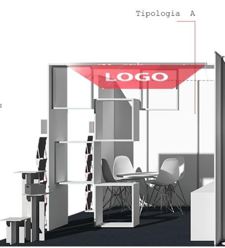 Le tipologie aree espositive proposte sono: A Area espositiva Stand 9 m2 Stand indipendente Preallestito Logo Aziendale