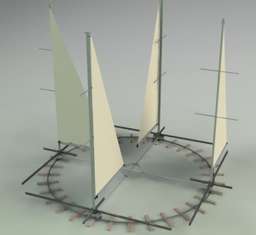 SECONDA SOLUZIONE Sistema a vela avente le stesse dimensioni della prima soluzione (8x6) Rotaia munita di traversine per la guida al moto