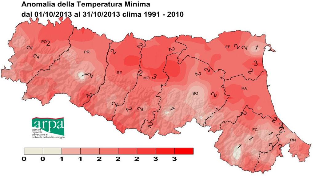 TEMPERATURE Le minime I valori Prossime alla norma durante le prime due decadi, estremamente superiori durante la terza decade.