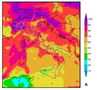 e vento UmiditÃ relativa Temperatura a 2m dal suolo Situazione: Giovedì, Italia di nuovo ostaggio del