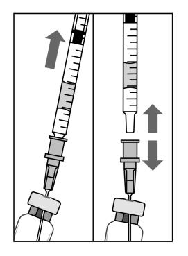 Prelevare tutto il liquido dal flaconcino tenendolo in posizione verticale, leggermente inclinato per facilitare il completo prelievo. 4.