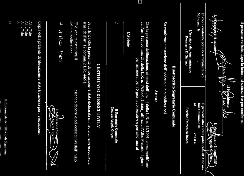 il presente verbale, dopo la lettura, si sottoscrive per conferma: Il P(pdente J/ È- tahocoae E copia conforme per uso Amministrativo Il presente atto è stato pubblicat all Albo on Malvagna, li bue