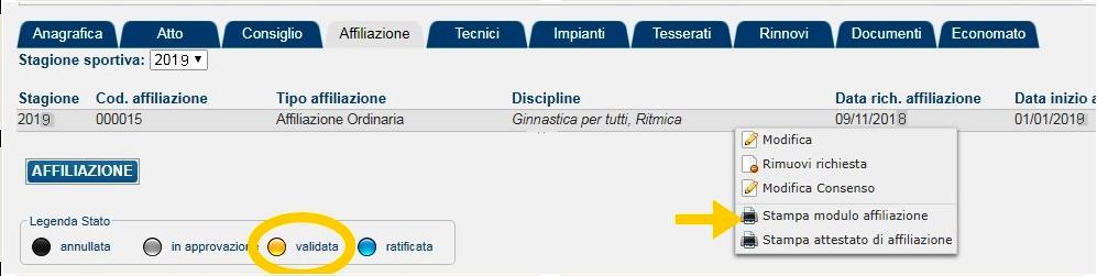 6) VALIDAZIONE AFFILIAZIONE Pag 4 Una volta registrata l affiliazione per ottenere la validazione bisogna: stampare il modulo di affiliazione; farlo firmare dal Presidente/Rappresentante Legale