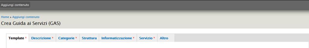5.1 GUIDA AI SERVIZI VOCE TEMPLATE E STATO PUBBLICAZIONE Tramite la voce Template il Redattore procederà alla compilazione del Servizio, questi i campi da